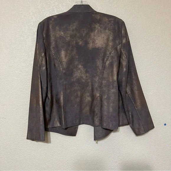 CHICOS Tan Gold Shimmer Moto Metallic Jacket Gold Zipper Size 1P (Medium 8P) - Picture 2 of 10